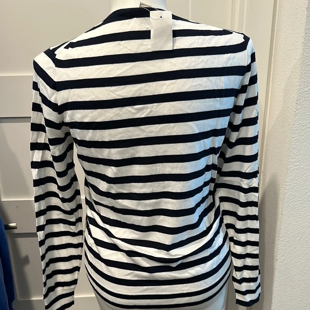 NWT J. Crew Navy/White Long Sleeve V-Neck Sweater Size XL